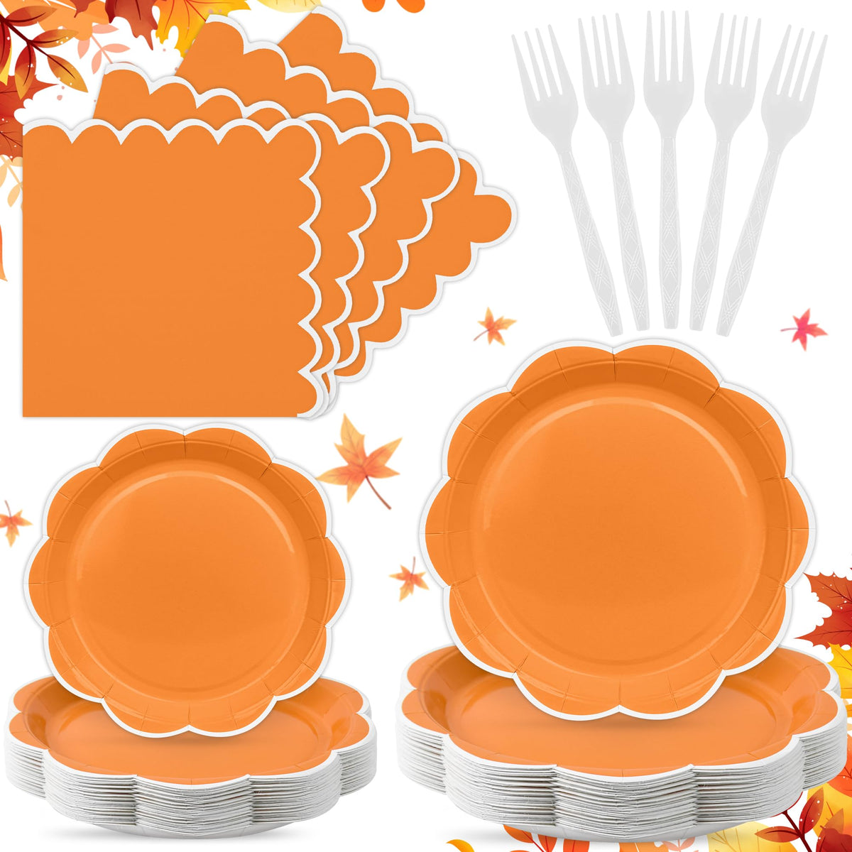 Blue Scalloped Paper Plates and Napkins, Serves 24