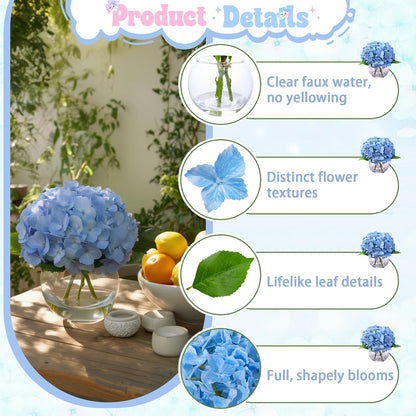 Blue Faux Hydrangea Arrangement in Glass Vase