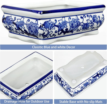 Blue and White Bonsai Pots, Set of 2