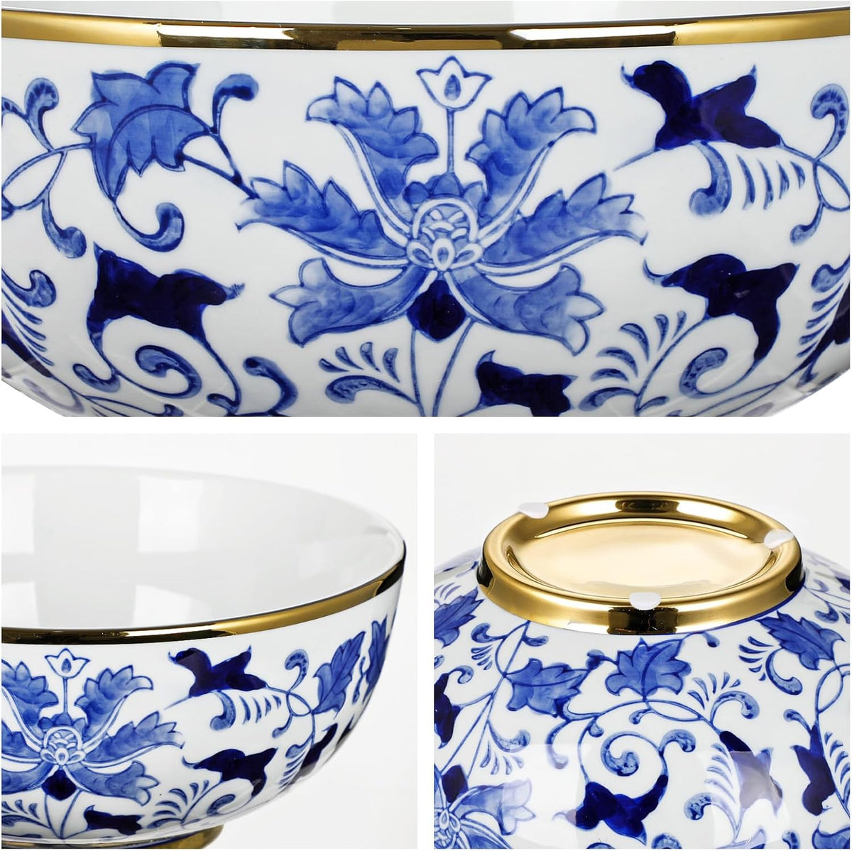 Blue and White Chinoiserie Bowl Planter, 9 Inch