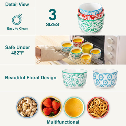Floral Ceramic Ramekins, Set of 6