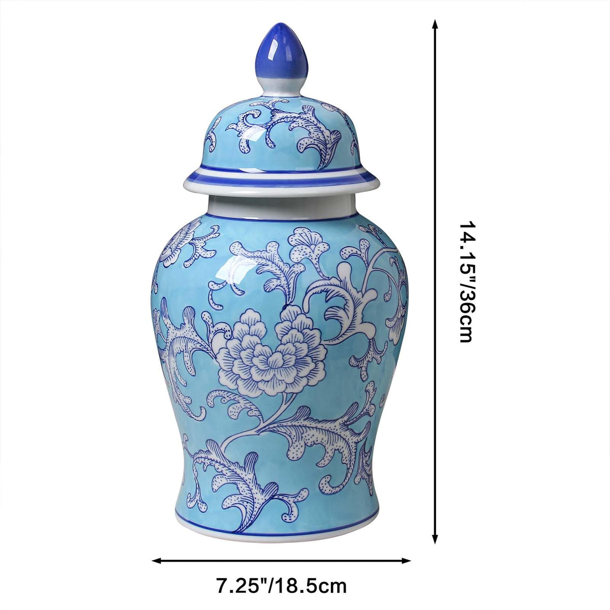 Blue and White Ginger Jar with Gold Trim, 14 Inch