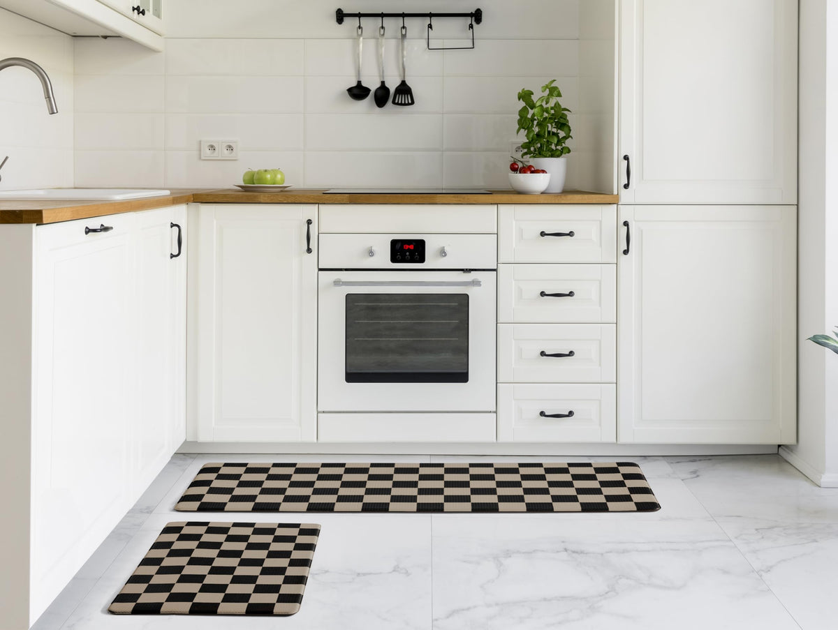 Navy Checkered Kitchen Mats, Set of 2