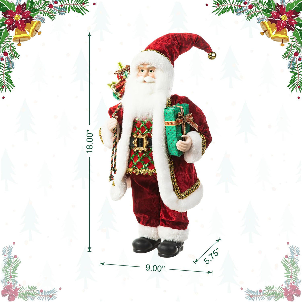 Blue Velvet Santa Figurine, 18 Inch