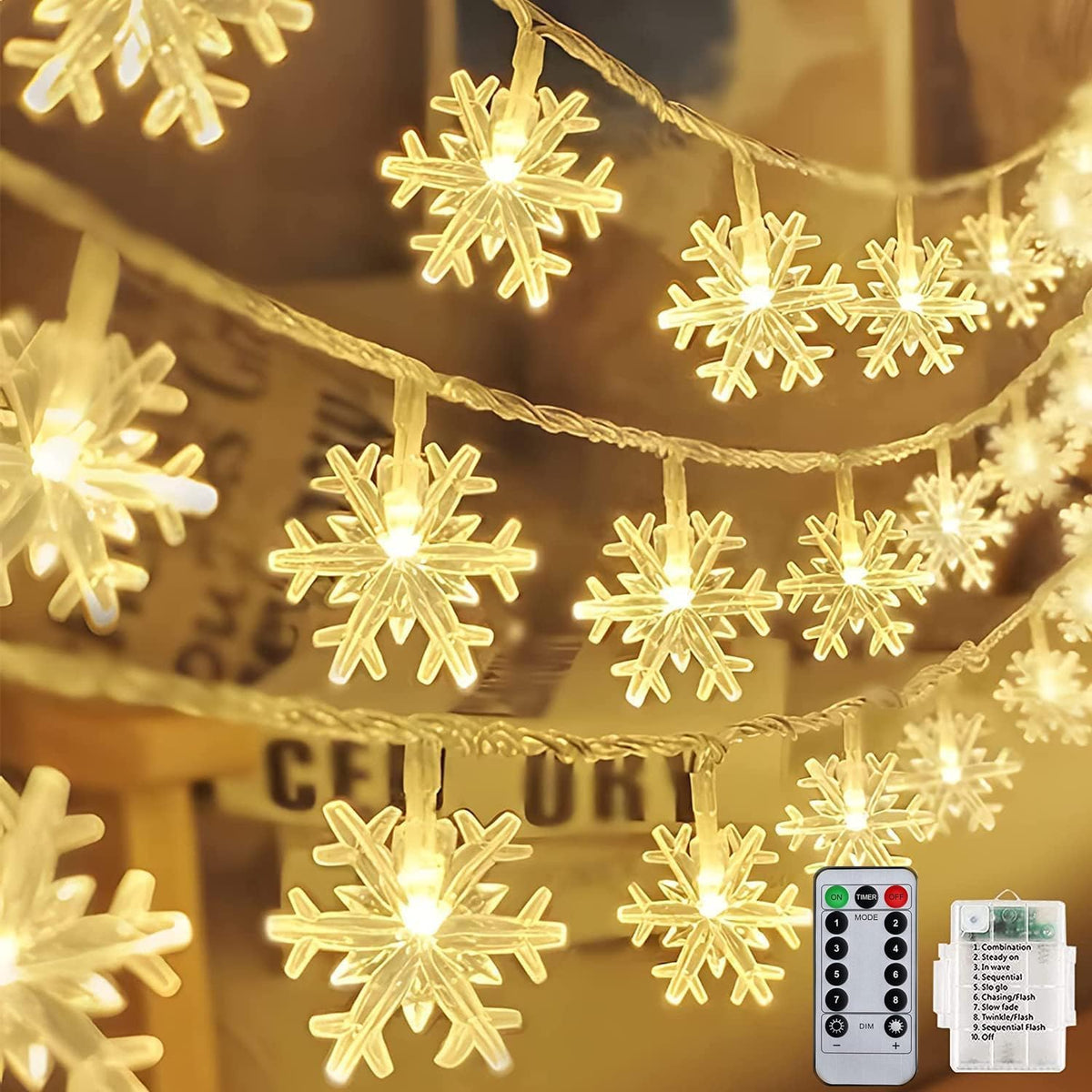 Blue Snowflake String Lights, 20 ft