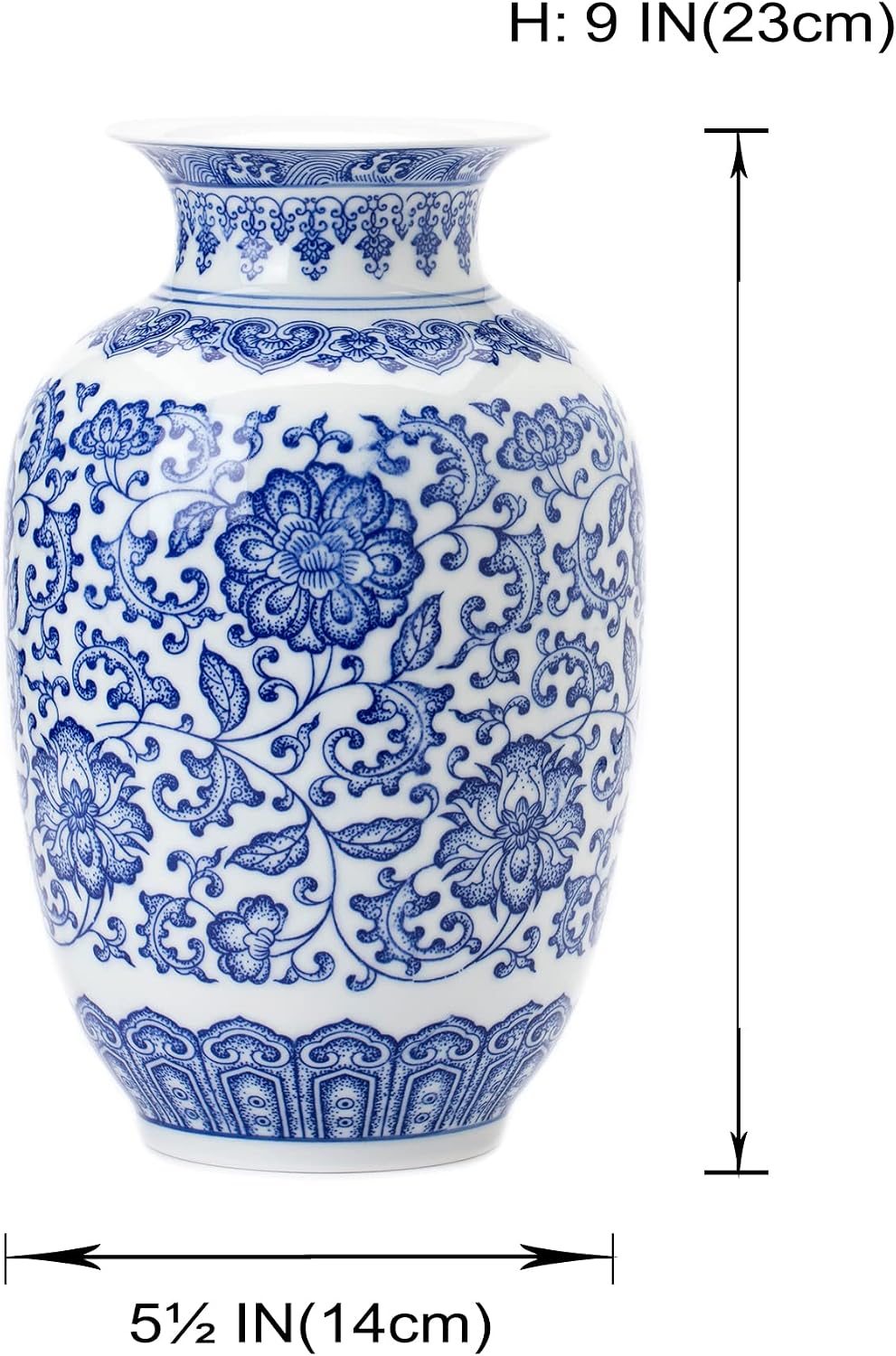GaLouRo Blue and White Ginger Jar Vase, 9 to 10 Inch