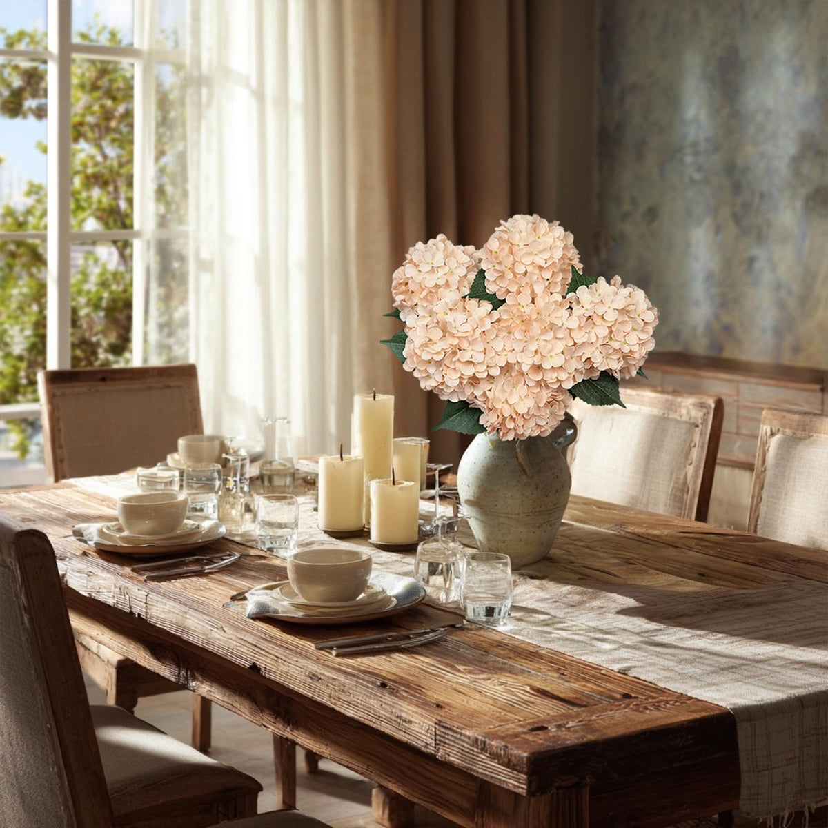 Blue Hydrangea Faux Flowers, 6 Stems