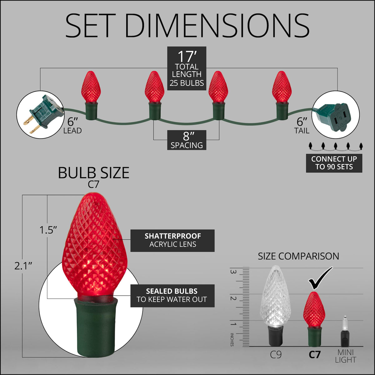 Blue C9 LED Christmas Light Set, 25 Bulbs
