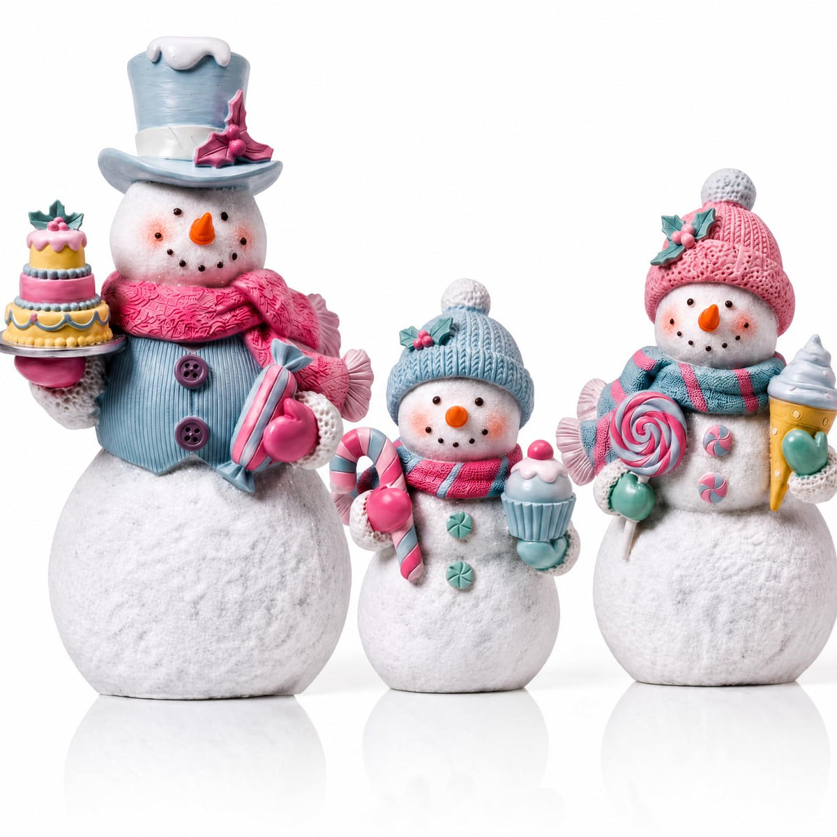 Chinoiserie Wooden Snowmen, Set of 3