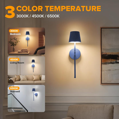 Blue Cordless Rechargeable Wall Sconces, Set of 2