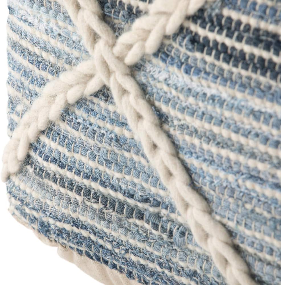 Simpli Home Cowan Blue Wool Square Pouf