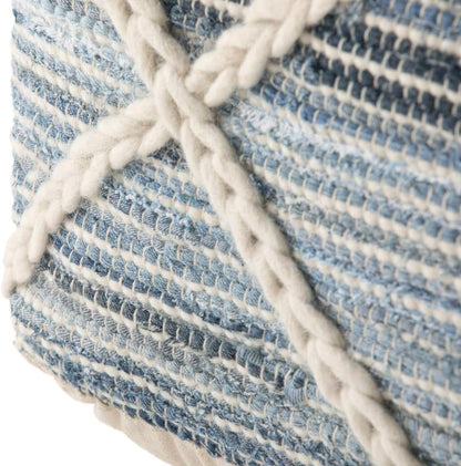 Simpli Home Cowan Blue Wool Square Pouf