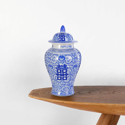Blue and White Ginger Jar with Lid, 11 Inch