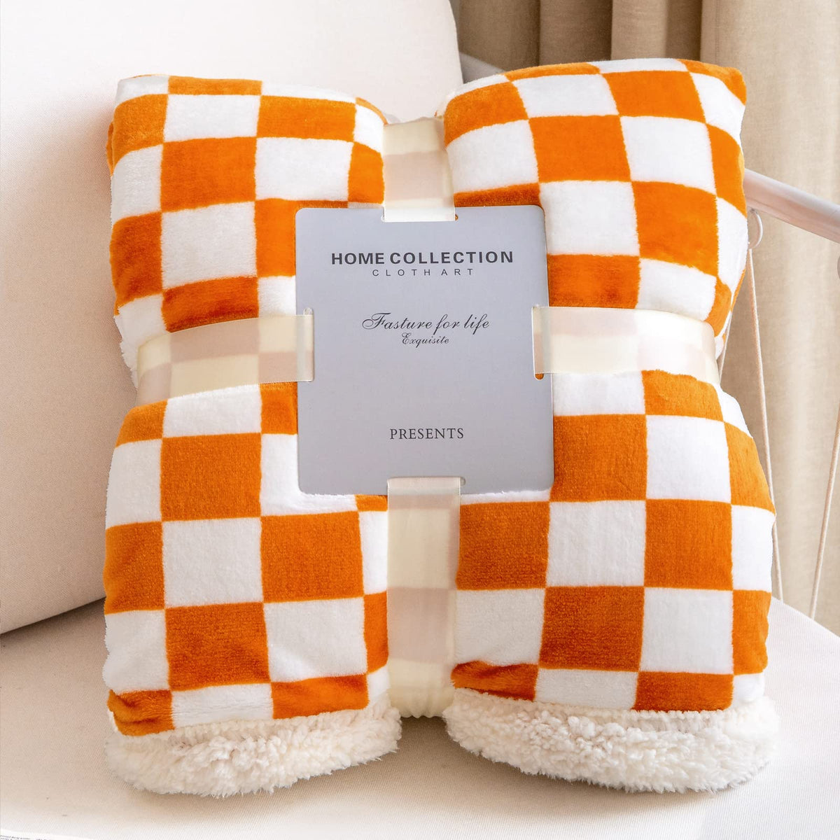 Navy Checkered Sherpa Throw Blanket