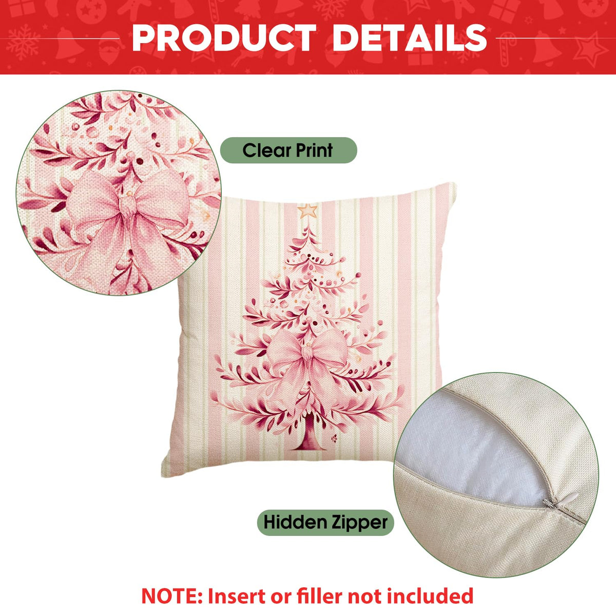 Blue Stripe Christmas Pillow Covers, Set of 4