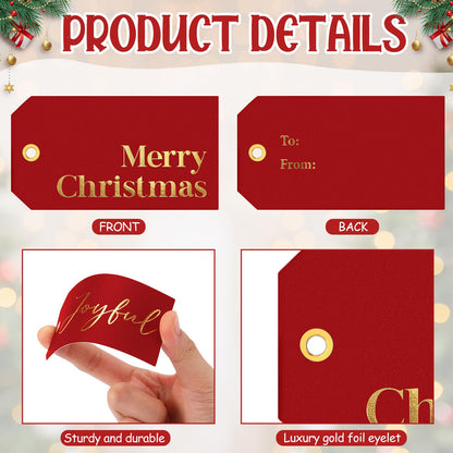 Christmas Gift Tags with Ribbon, 100 Pack, Blue and Silver