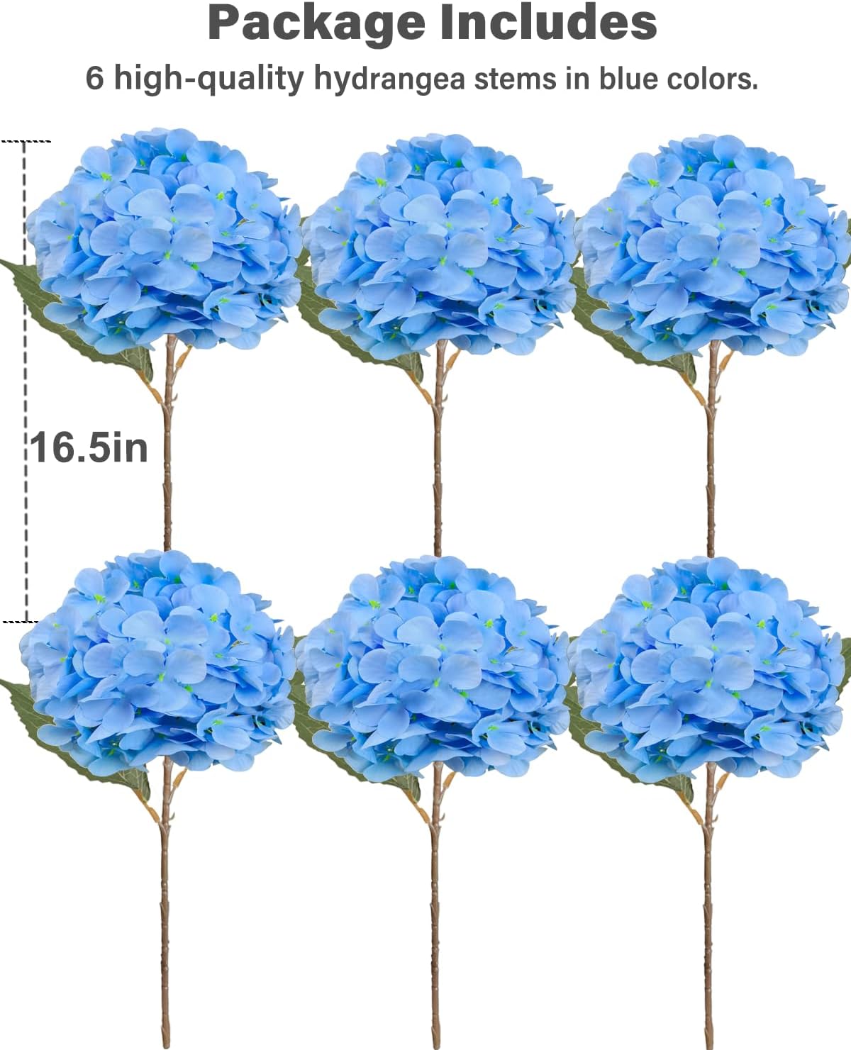 Blue Hydrangea Faux Flowers, 6 Stems
