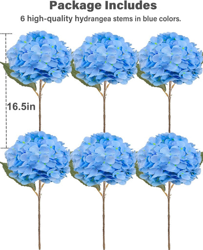Blue Hydrangea Faux Flowers, 6 Stems