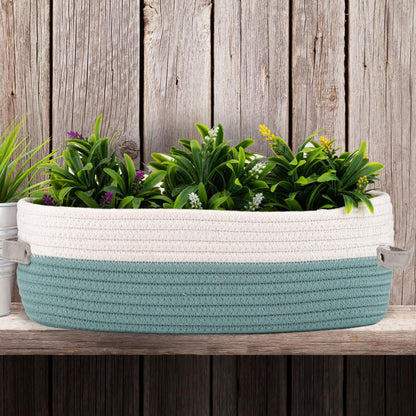 Woven Cotton Rope Toilet Tank Basket, Navy and White
