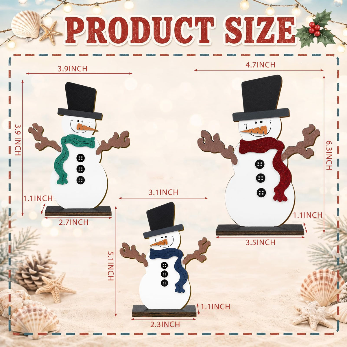 Chinoiserie Wooden Snowmen, Set of 3
