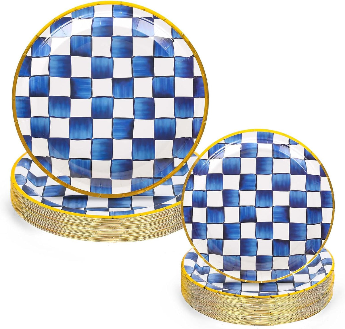 Blue and White Plaid Paper Plates, 48 Pieces