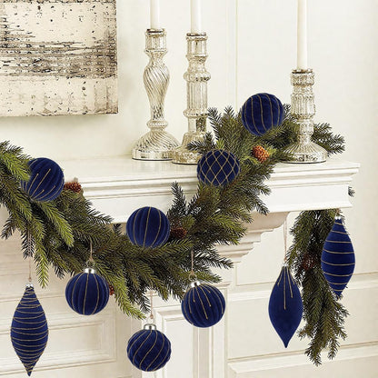 Royal Blue Velvet Christmas Ornament Balls, Set of 12
