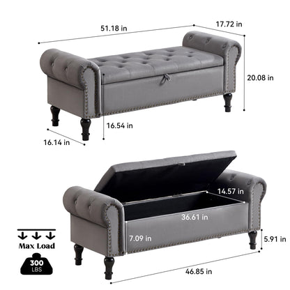Navy Velvet Tufted Storage Bench