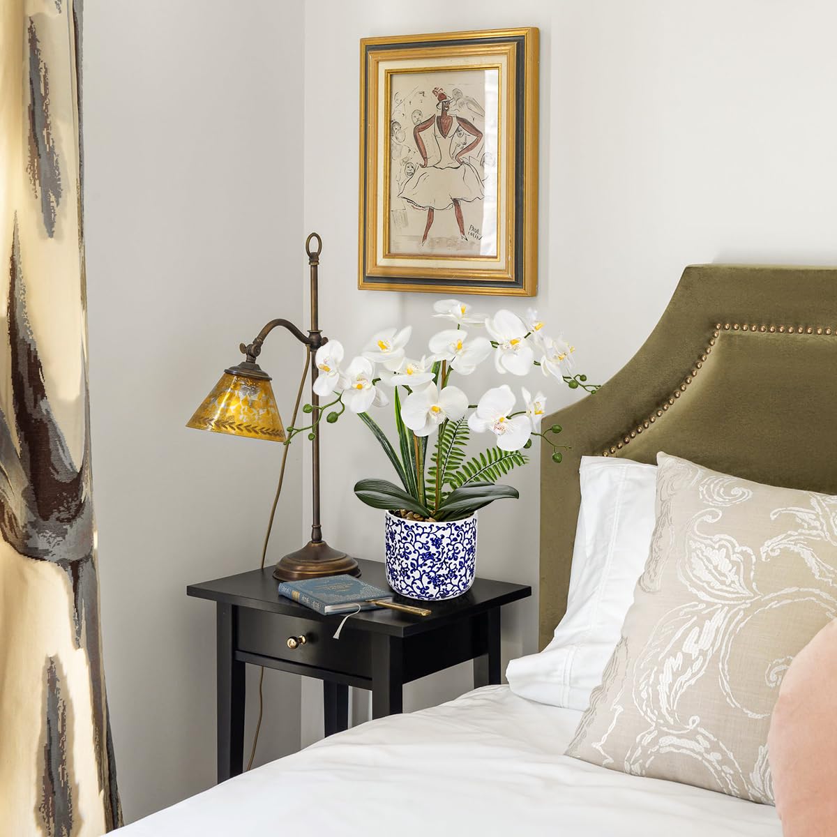 Briful Faux Orchid in Blue and White Ceramic Pot