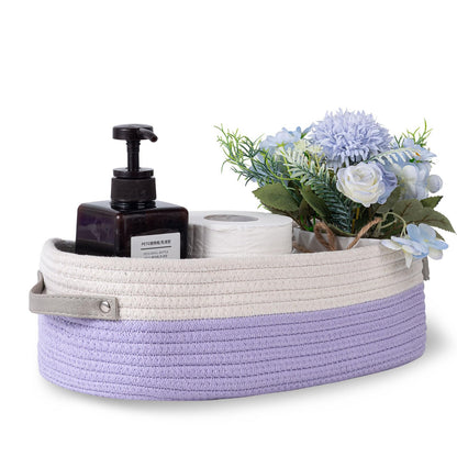 Woven Cotton Rope Toilet Tank Basket, Navy and White