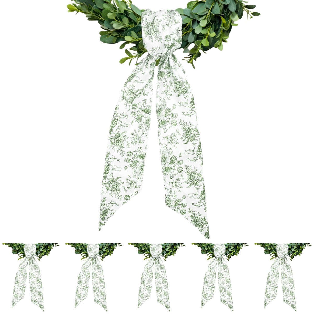Blue Chinoiserie Floral Wreath Sash, Set of 2