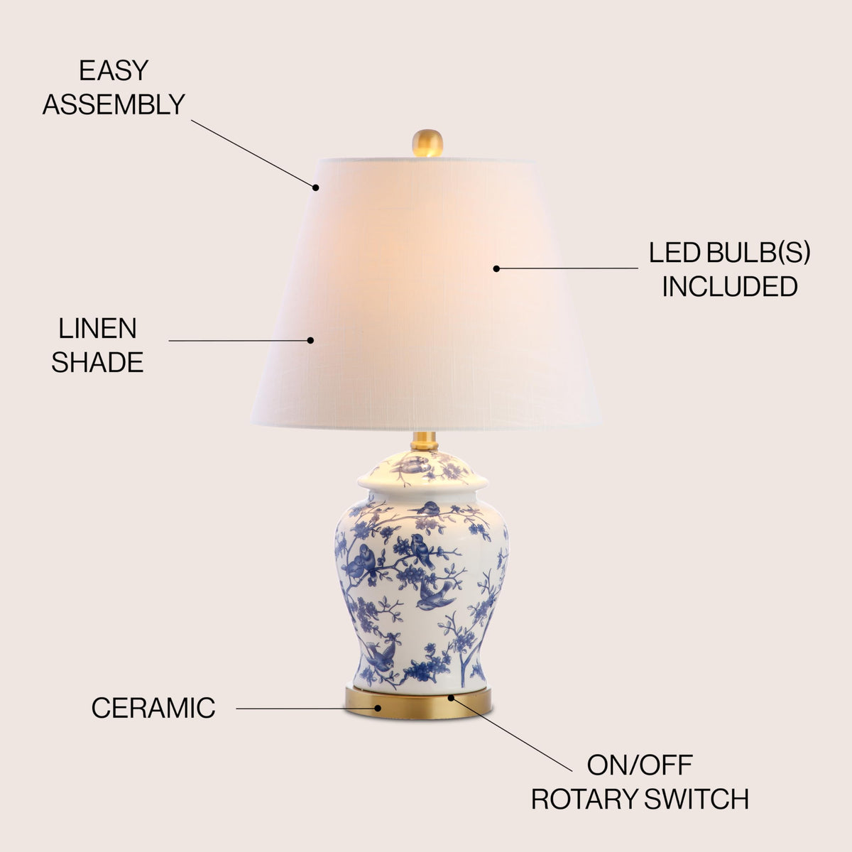 Jonathan Y Penelope Ginger Jar LED Table Lamp, 22 Inch