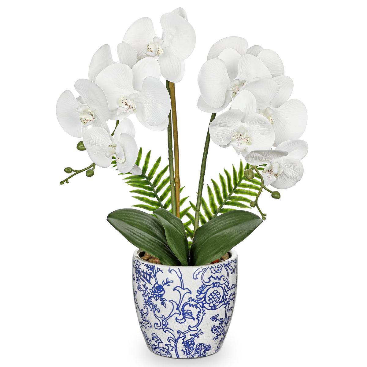 Briful Faux Orchid in Blue and White Ceramic Pot