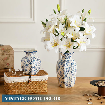 Set of 2 Blue and White Chinoiserie Vases