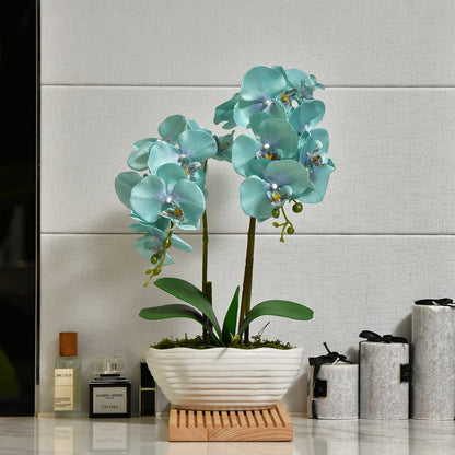 Faux Orchid in Navy Ribbed Ceramic Pot