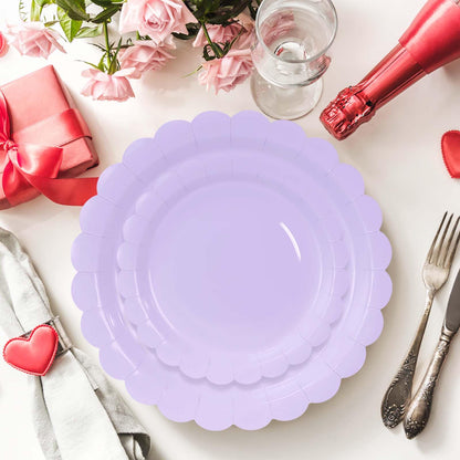 White Scalloped Paper Plates, Royal Blue Trim, 50 Pack