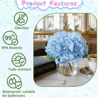Blue Faux Hydrangea Arrangement in Glass Vase