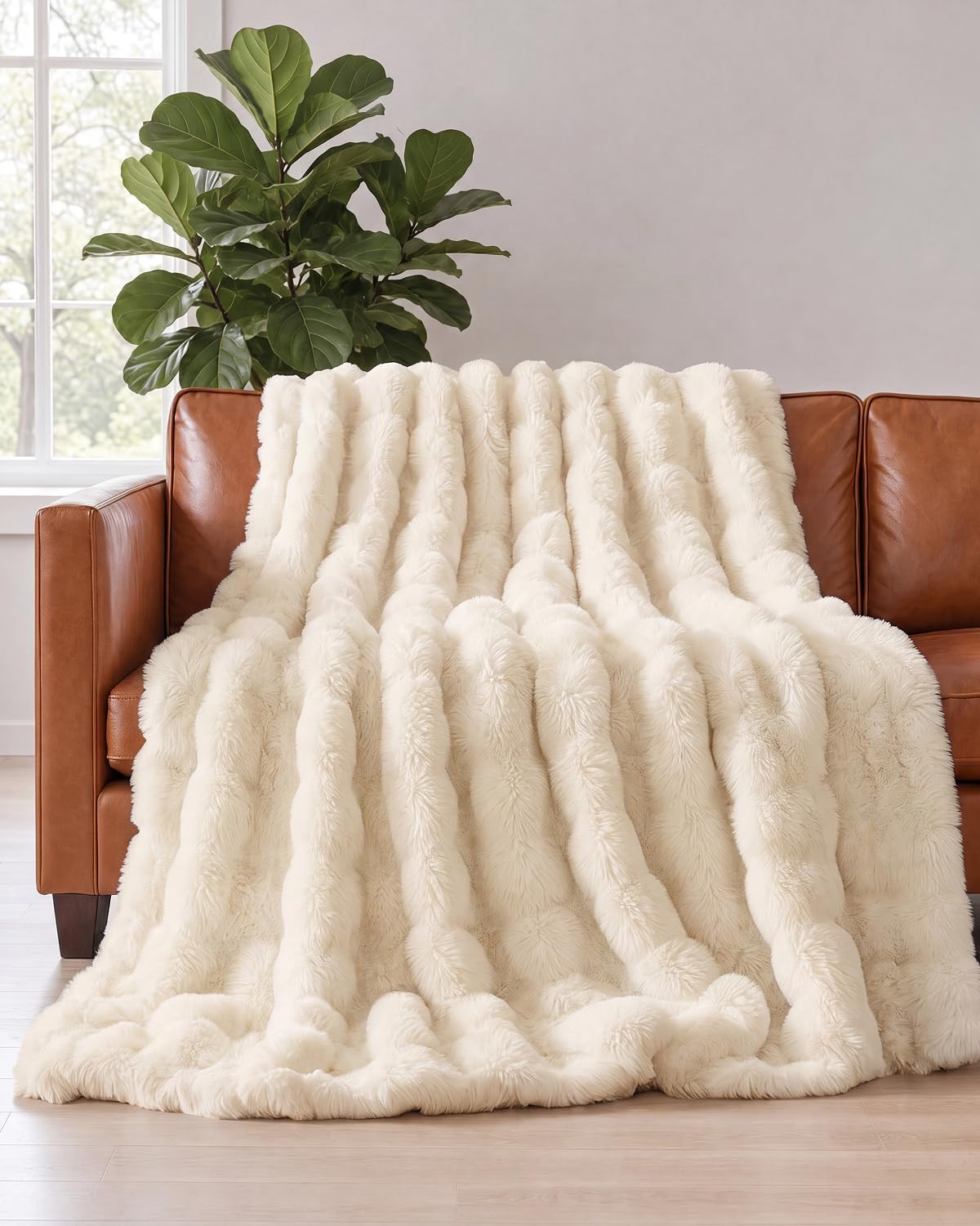 Faux Fur Bubble Throw Blanket, 50 x 60 Inch