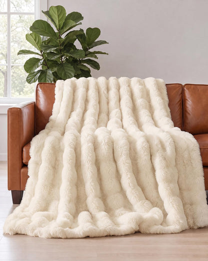 Faux Fur Bubble Throw Blanket, 50 x 60 Inch