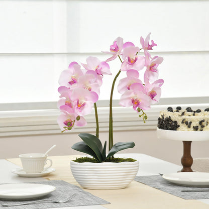 Faux Orchid in Navy Ribbed Ceramic Pot