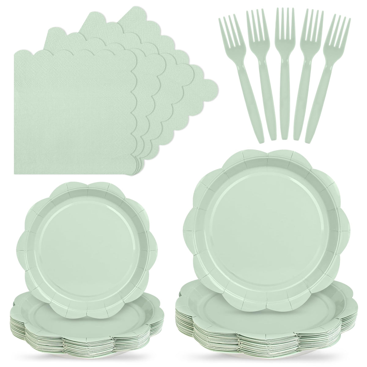 Blue Scalloped Paper Plates and Napkins, Serves 24