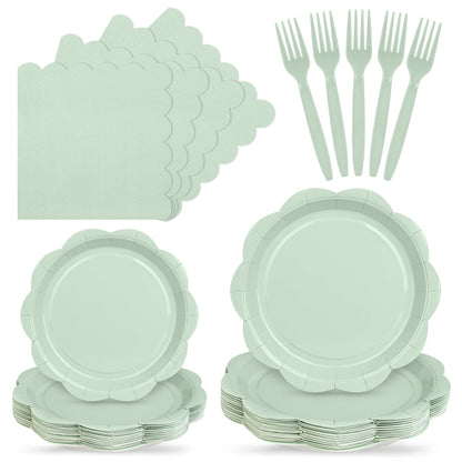 Blue Scalloped Paper Plates and Napkins, Serves 24