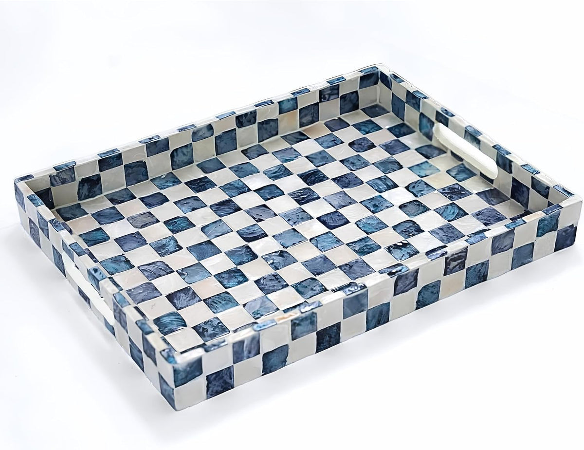 Capiz Shell Decorative Serving Tray, Navy Blue