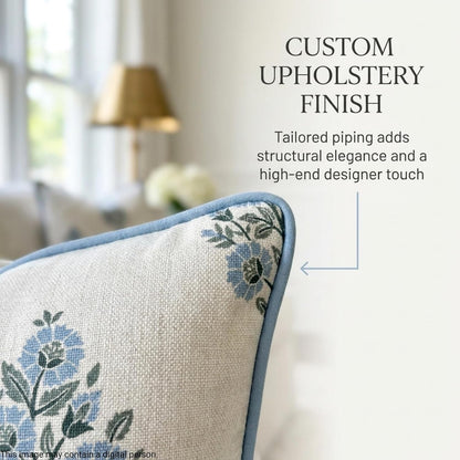 Camille Blue Floral Block Print Pillow Cover