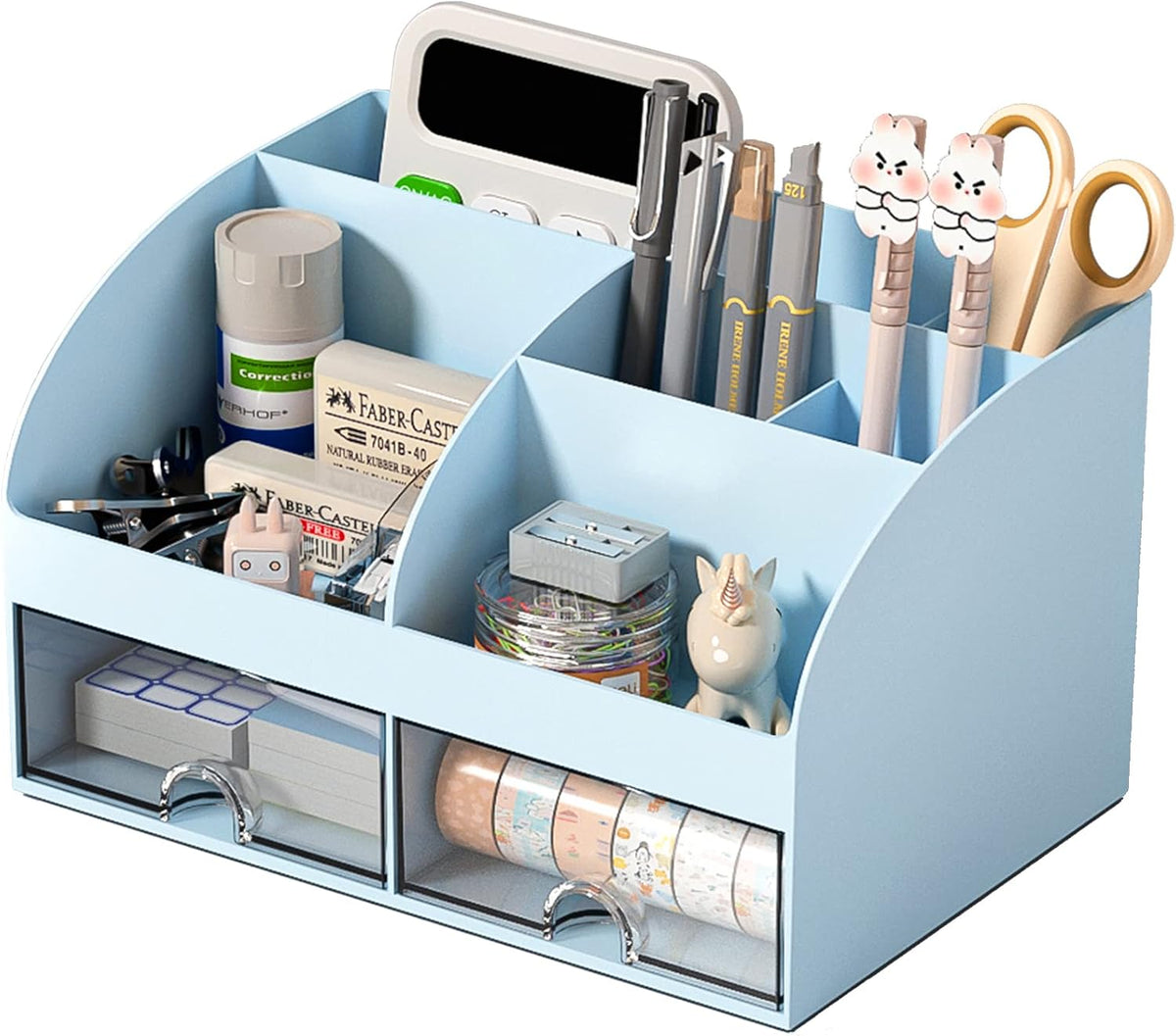 Blue Desk Organizer with 2 Drawers