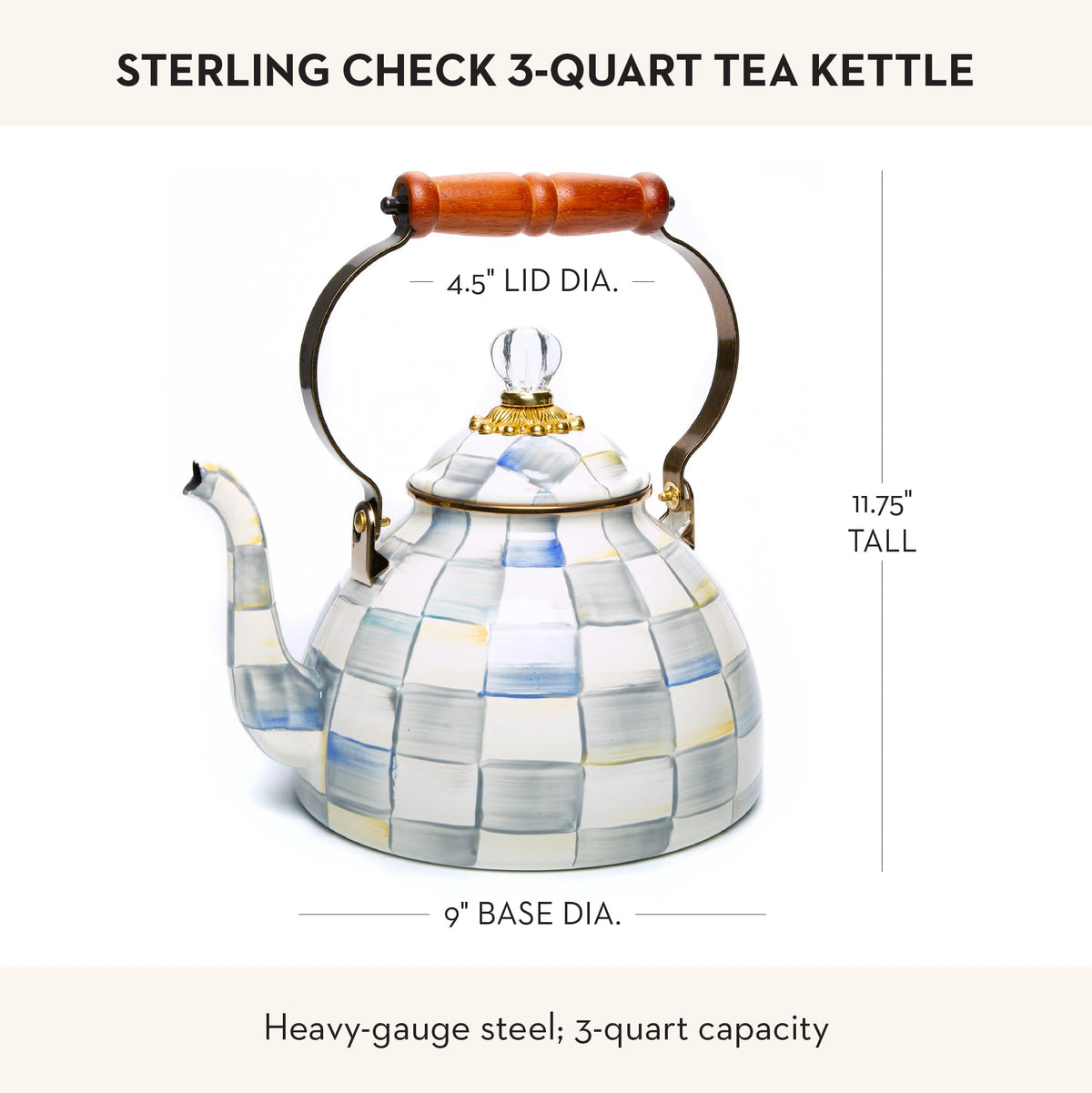 MacKenzie-Childs Enamel Tea Kettle, Royal Check