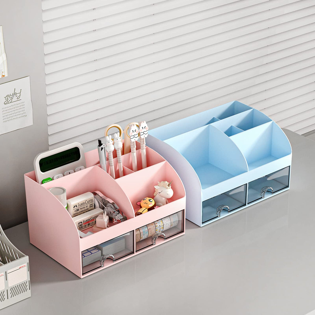 Blue Desk Organizer with 2 Drawers
