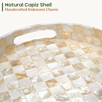 Capiz Shell Decorative Serving Tray, Navy Blue