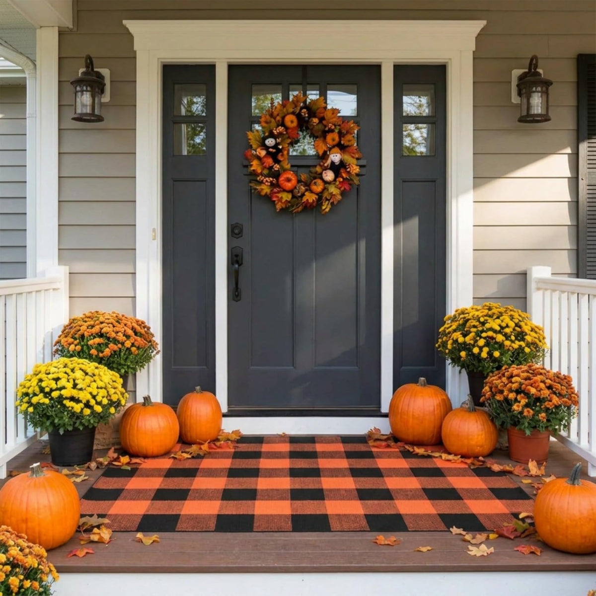 SEEKSEE Blue Buffalo Plaid Porch Rug, 27.5x43