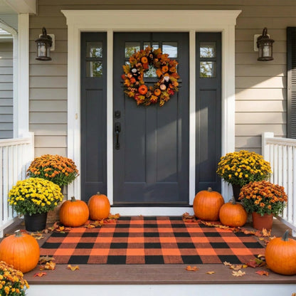 SEEKSEE Blue Buffalo Plaid Porch Rug, 27.5x43