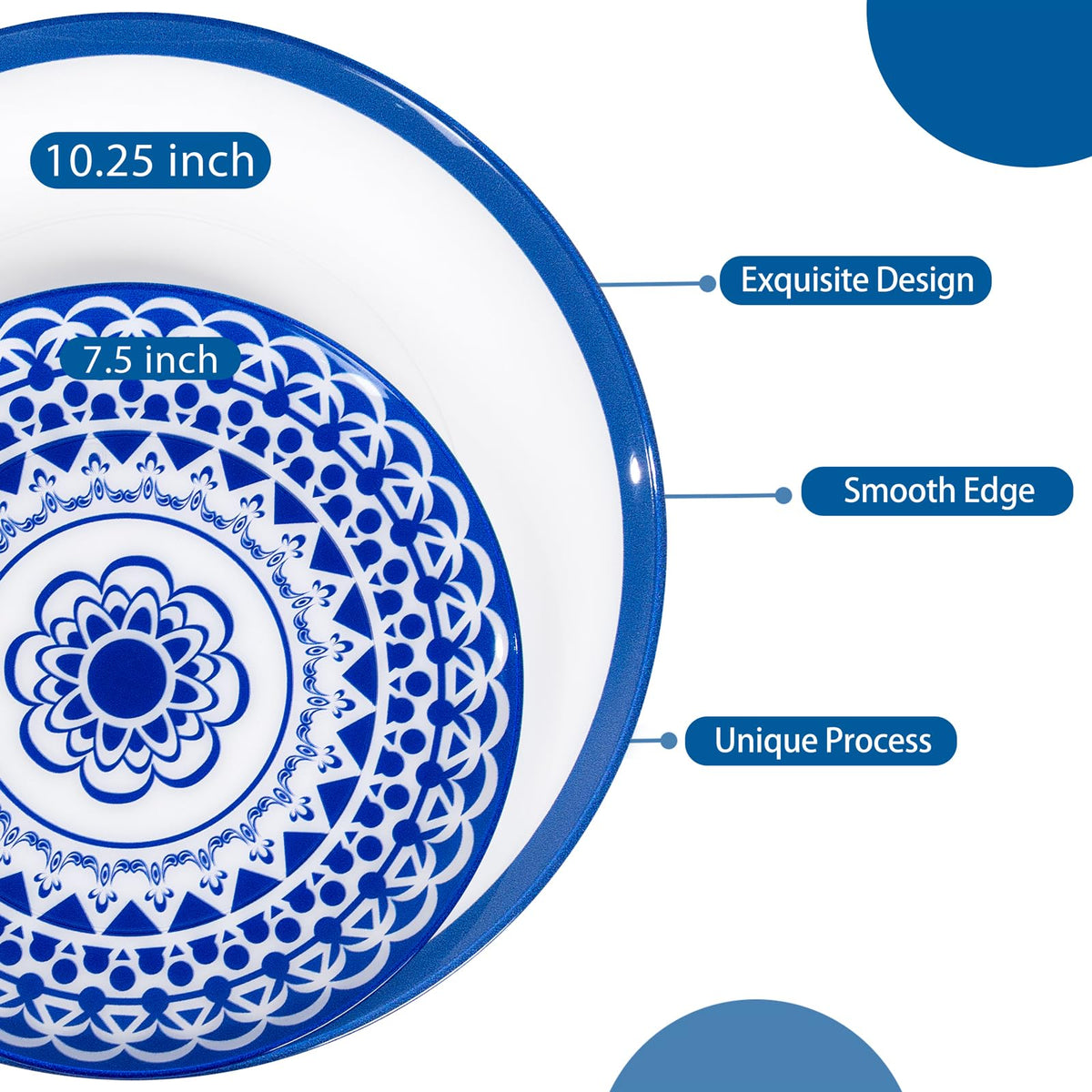 Blue Floral Plastic Plates, 60 Pieces